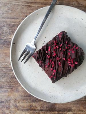 Raspberry brownie at Lovely Rita's Bakehouse in Sheffield