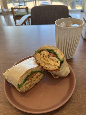 Teriyaki tofu sandwich & homemade kombucha  at CHEESYLAZY in Jeju