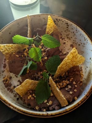 Miso chocolate mousse with sesame brittle and popping candy at The Noodle House - Souk Madinat in Dubai