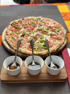 Pizza with vegan cheese #Veganuary at Merida Santiago Hotel Boutique in Merida