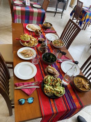 Vegan food on left side of the table   at Merida Santiago Hotel Boutique in Merida