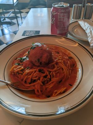 Pomodoro pasta with plant based meatballs at Jay Luigi in St Petersburg