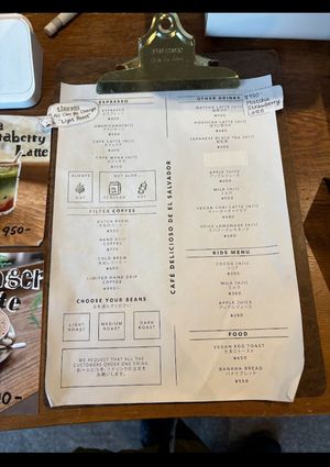Menu at COYOTE in Kyoto