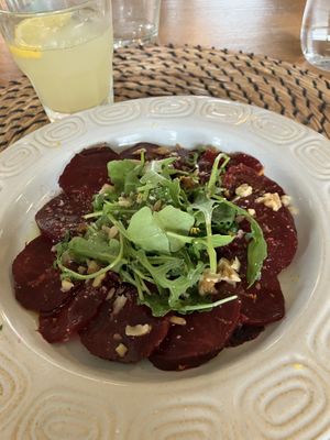 Beetroot small plate carpaccio w walnuts   at Pizza West in Whitby