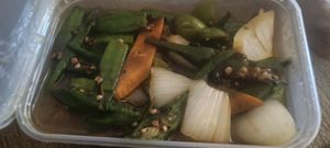 Okra green pepper black bean at Wawin Vegan Chinese in Sheffield