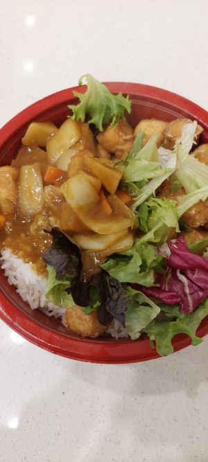 Tofu curry and rice bowl at Wawin Vegan Chinese in Sheffield