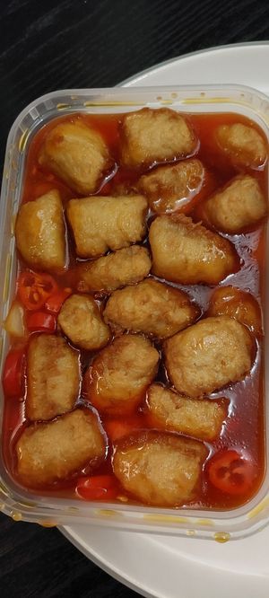 Sweet and sour "chicken" at Wawin Vegan Chinese in Sheffield