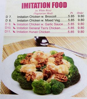 mock meat selections at China Moon in Scranton