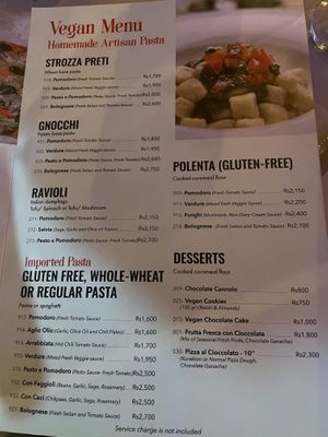 Vegan menu page 2. Dec 2022  at Dolce Italia in Colombo
