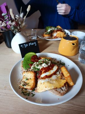 Vegetarian Harissa Eggs with Halloumi at Forge Bakehouse in Sheffield