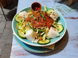 Veganized gado gado salad. Egg and krupuk was left out but could be exchanged for baked tempeh and cassave chips respectively if you want. at Meisje Koffiegeschenk in Enschede