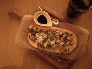 Soy meat, rice flour pizza at Rice Cuisine Suya - 米粉食堂S⊇YA in Yokohama