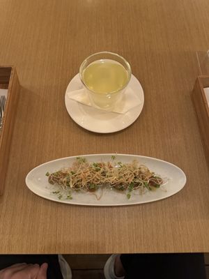 Avocado salad with miso sauce and moringa tea  at Rice Cuisine Suya - 米粉食堂S⊇YA in Yokohama
