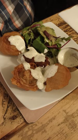 Battered mushrooms, falafel starter at The Seabirds Inn in Bridlington