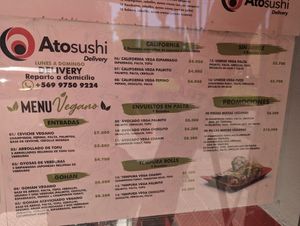Vegan menue at Ato Sushi in Santiago