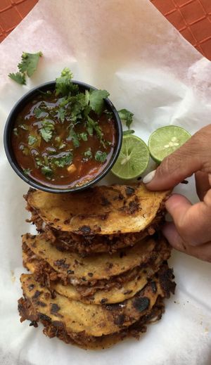 Tacos “chorreados” (birria)  at La Curandera in Guatemala City
