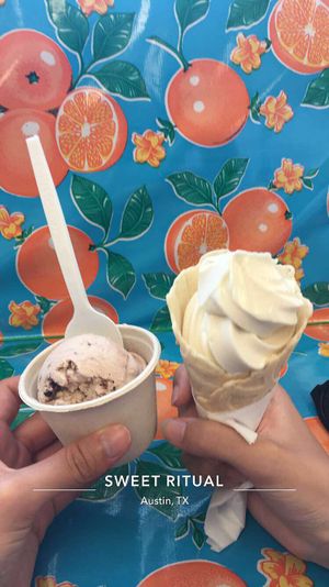 love this orange seating! at Sweet Ritual in Austin