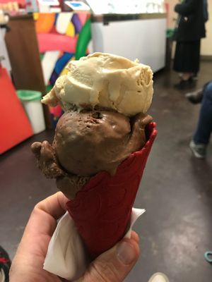 Two scoops in a red velvet cone  at Sweet Ritual in Austin