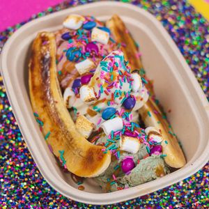 Vegan caramelized banana split at Sweet Ritual in Austin
