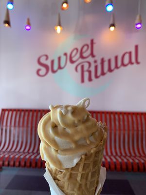 Soft serve with peanut butter dip at Sweet Ritual in Austin