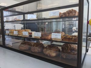 Display case of pastries and other bakery items. at Flour + Time Bakery in Atlanta