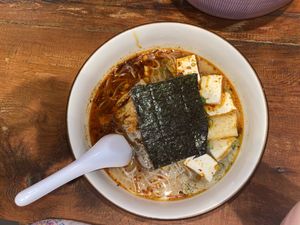 Spicy ramen is quite hot!  at Friends Ramen in Chicago