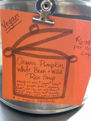 Daily soup (often vegan)  at Rising Tide in Kittery