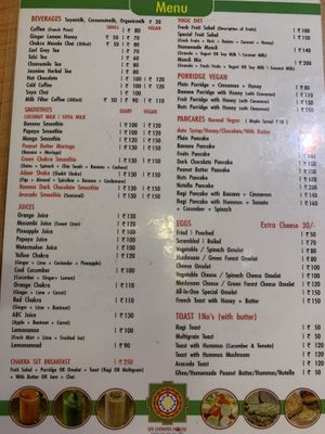 Menu   at Chakra House in Mysore