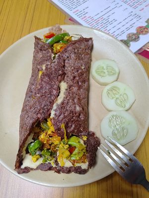 Vegan tofu ragi wrap at Chakra House in Mysore