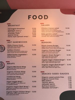 menu  at Organic in Amsterdam