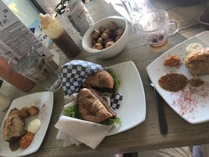 Burger, potatoes, empanadas at Lenteja Express - Poblado in Medellin