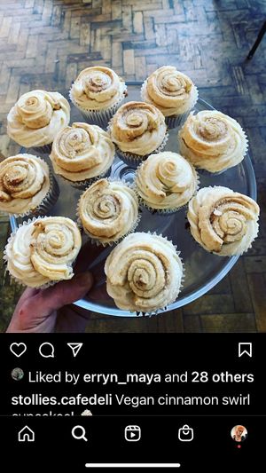 vegan cinnamon swirl cupcakes   at Stollies Cafe & Delicatessen in Wallasey
