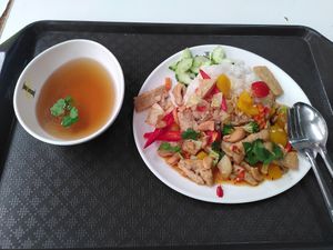 Chicken with cashew nuts and rice (70bath) at Lio's Kitchen in Bangkok