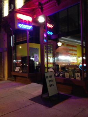 Outside the restaurant at M.O.B. - Maimonide of Brooklyn in Brooklyn