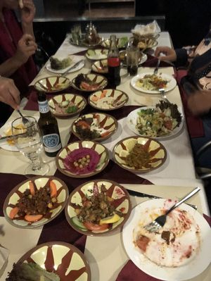 mezze for 4, missing 2 big plates of rice, fries and planted chicken... way too much!  at Allresto Beirut in Bern