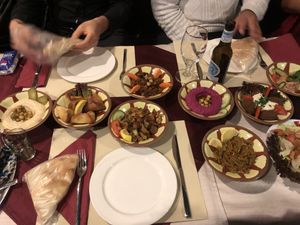 mezze plates, mostly lukewarm and very oily  at Allresto Beirut in Bern