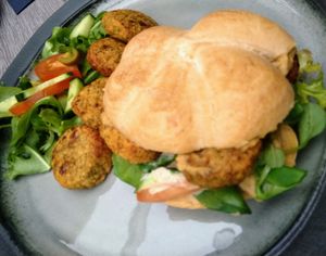 Glutenfree and vegan Falafel Sandwich at Kardemomme Kaffibar in Forde