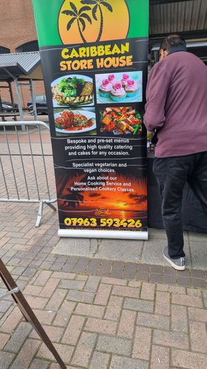 Michaels Caribbean storehouse sign at Michaels Caribbean Storehouse in Wolverhampton