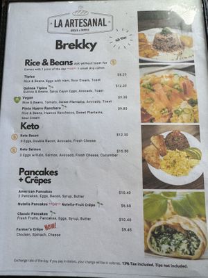 Menu  at La Artesanal in Jaco