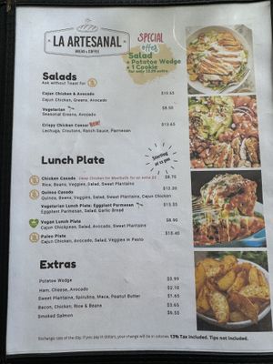 Menu  at La Artesanal in Jaco