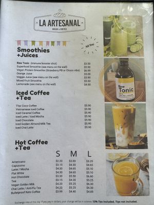 Menu  at La Artesanal in Jaco