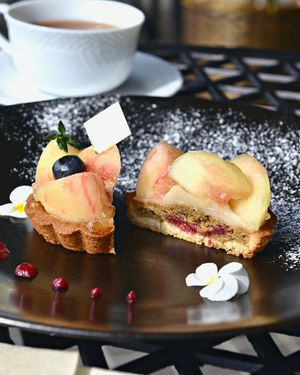 Vegan peach tarte  at MERCY Vegan Factory in Osaka