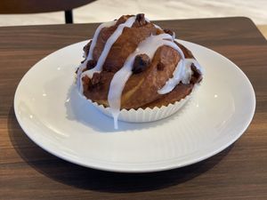 The decadent vegan cinnamon roll before I devoured it  at MERCY Vegan Factory in Osaka