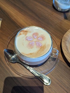 Soy tea latte at MERCY Vegan Factory in Osaka