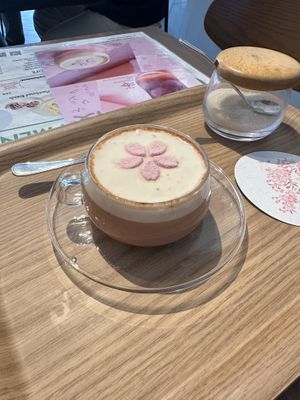 Sakura soy tea latte   at MERCY Vegan Factory in Osaka