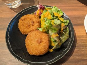 Cream croquettes at MERCY Vegan Factory in Osaka