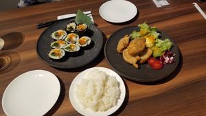 Kimbap and fried bread at MERCY Vegan Factory in Osaka