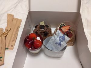 Desserts we brought with us to the hotel at MERCY Vegan Factory in Osaka