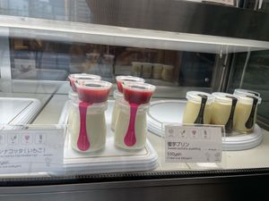 Panna cotta and sweet potato pudding  at MERCY Vegan Factory in Osaka