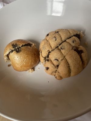 Melon bread and the one stuffed with beanpaste and earl grey  at MERCY Vegan Factory in Osaka